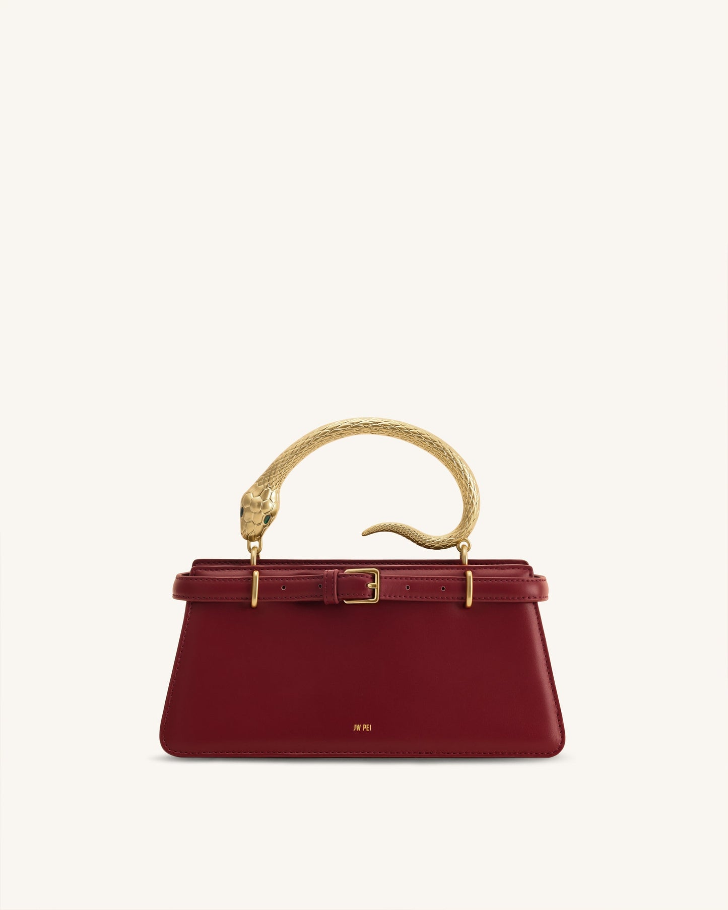 Elena Snake Handle Top Handle Bag - Wine Red