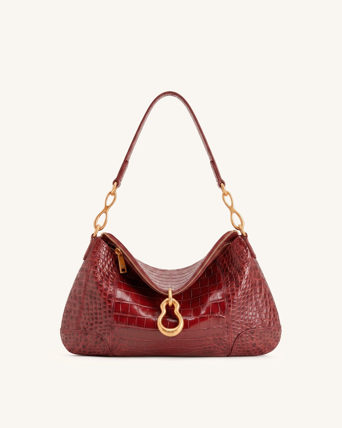 Jayla Metal Pendant Embellished Shoulder Bag - Red Croc