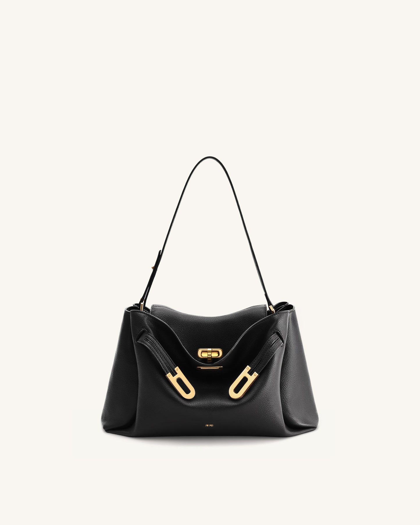Rhea Pebbled Double Buckle Shoulder Bag - Black