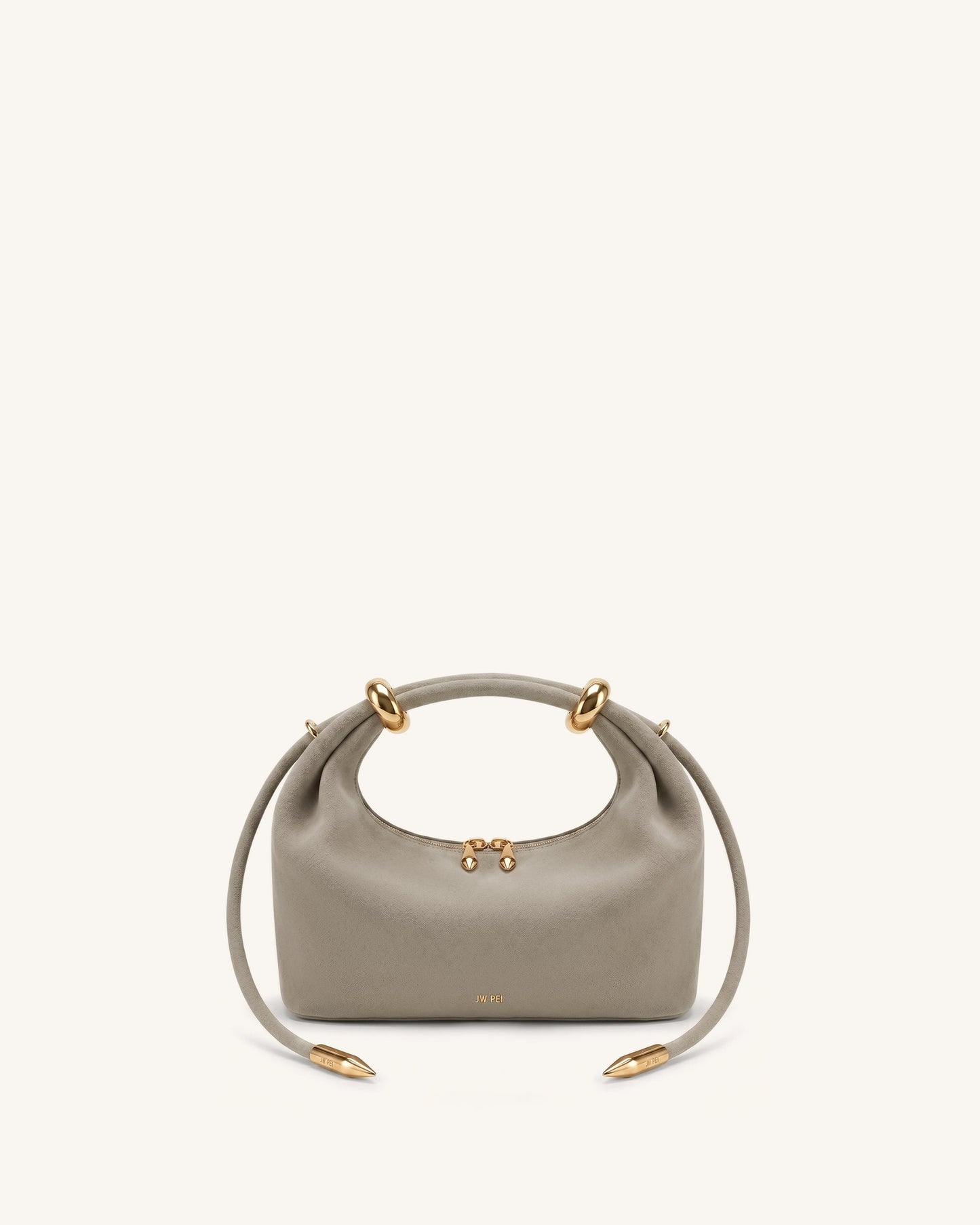 Ellie Faux Suede Metal Ring Embellished Top Handle Bag - Grey