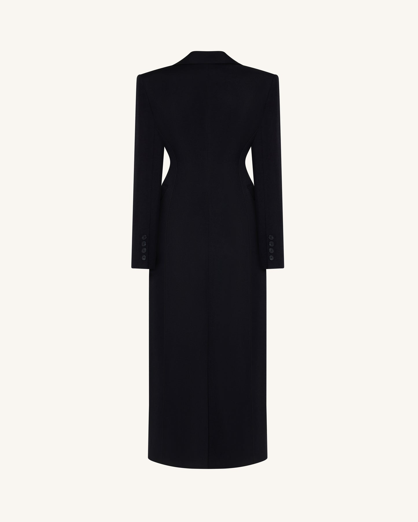 Structured Shoulder Fitted Lapel Maxi Coat - Black