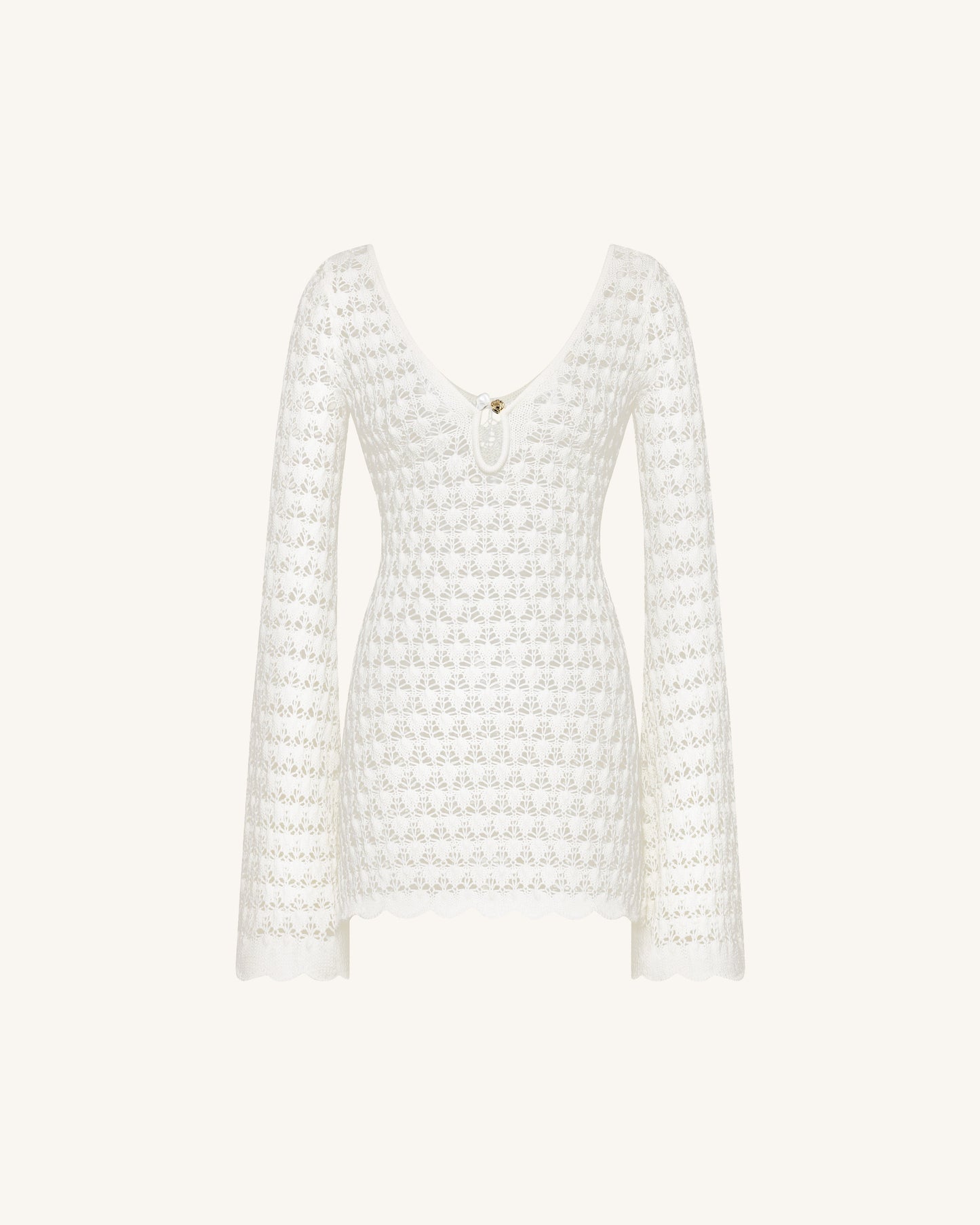 Pointelle Knit Keyhole Mini Dress - White