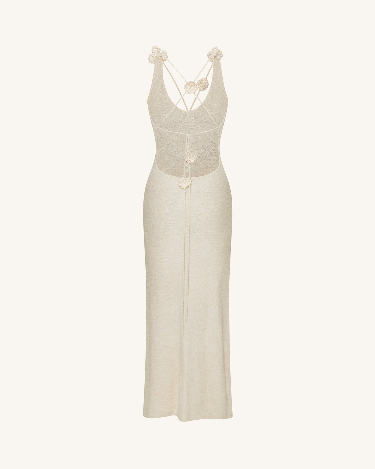 Textured Knit Halter Maxi Dress - Cream
