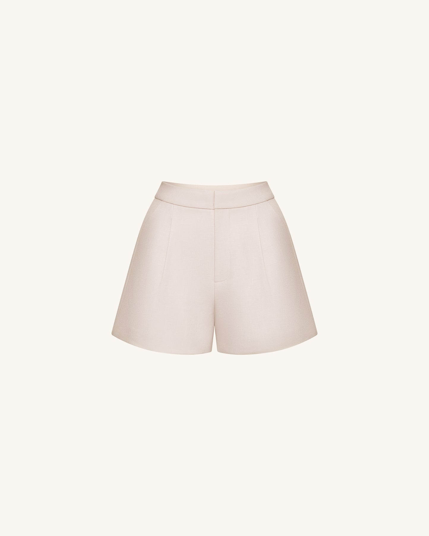 Woven Cotton Tailored Shorts - Beige