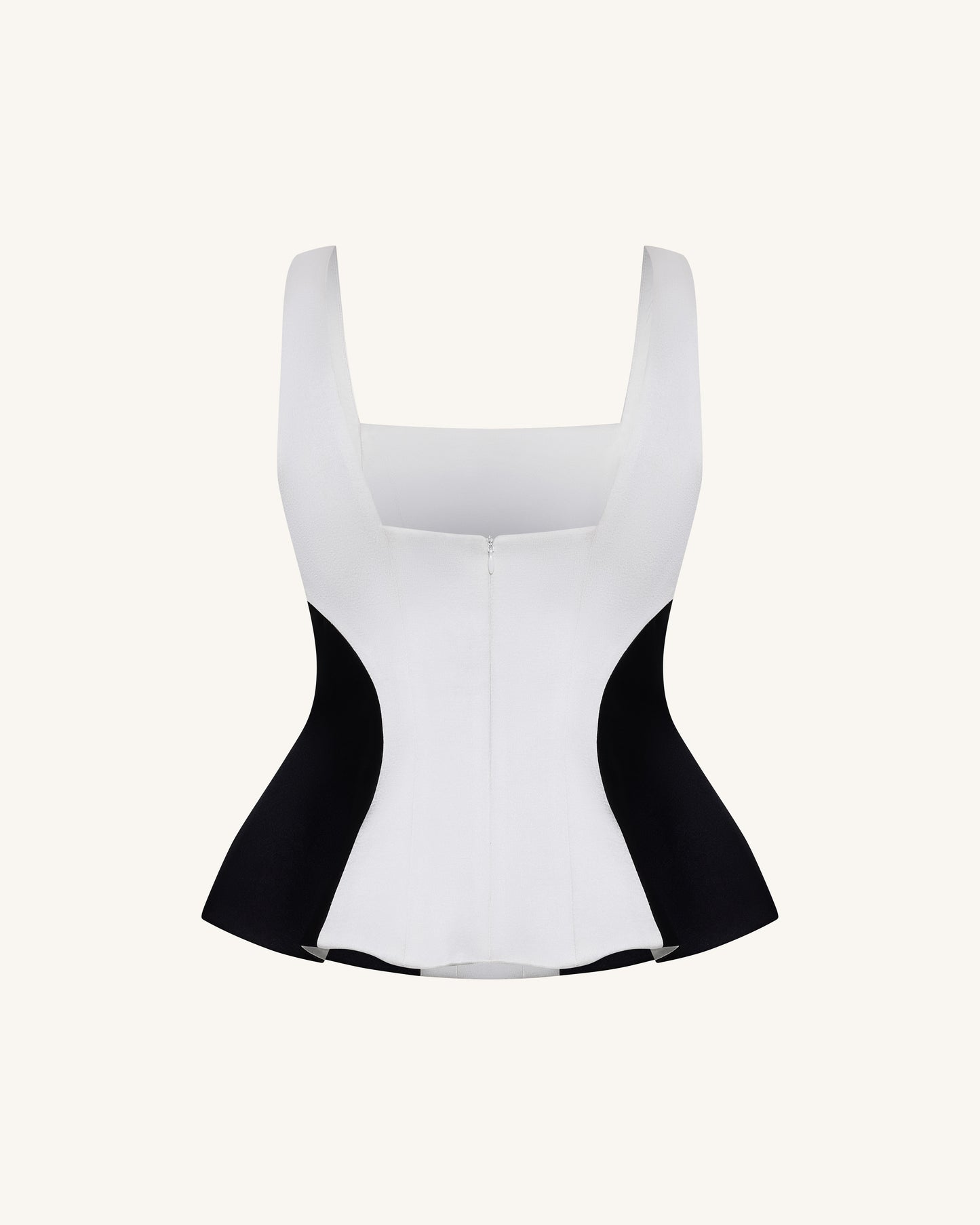 Monochrome Paneled Square-Neck Peplum Top - Black