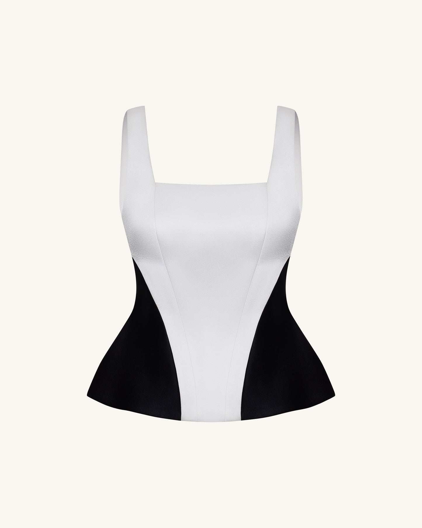 Monochrome Paneled Square-Neck Peplum Top - Black