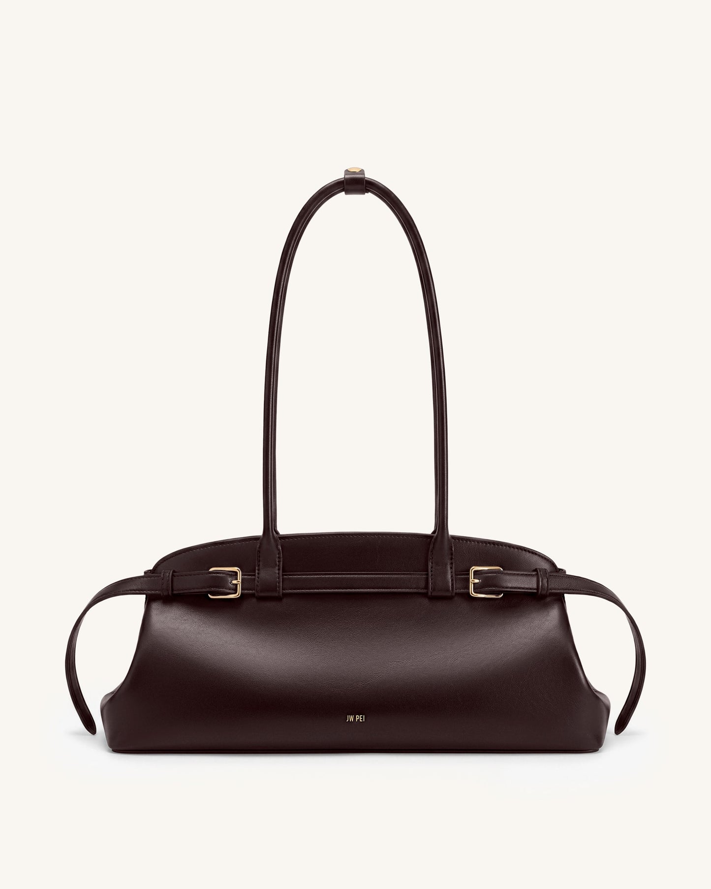 Arden Belt Detail East-West Shoulder Bag - Dark Brown