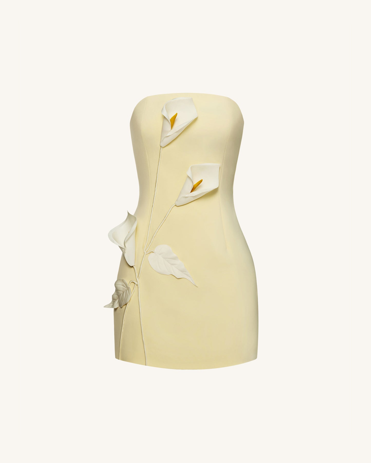 Strapless Floral Appliqué Dress - Yellow