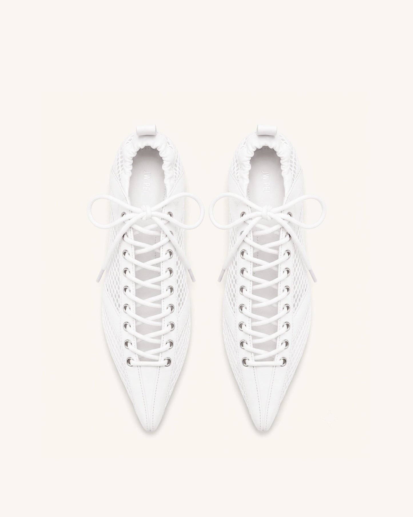 Ava Lace-Up Mesh Flats - White