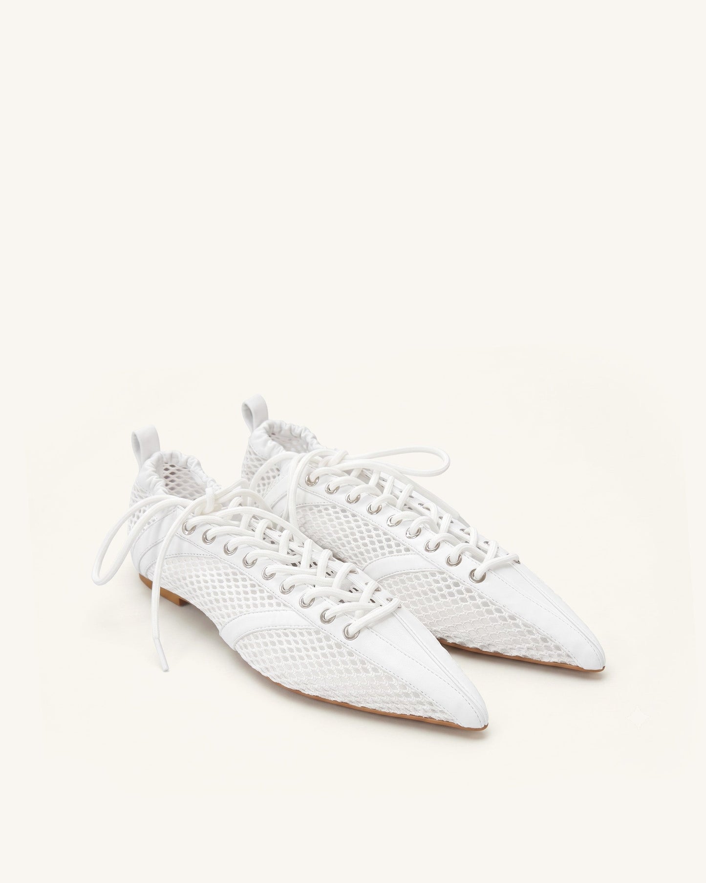 Ava Lace-Up Mesh Flats - White