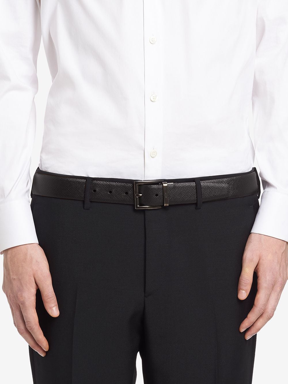 Prada Men Two-Tone Saffiano Leather Reversibile Belt