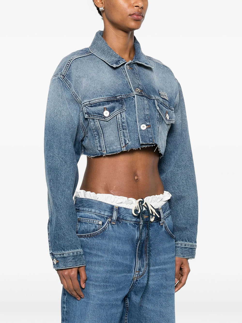 Miu Miu Women Cropped Washed Denim Jacket