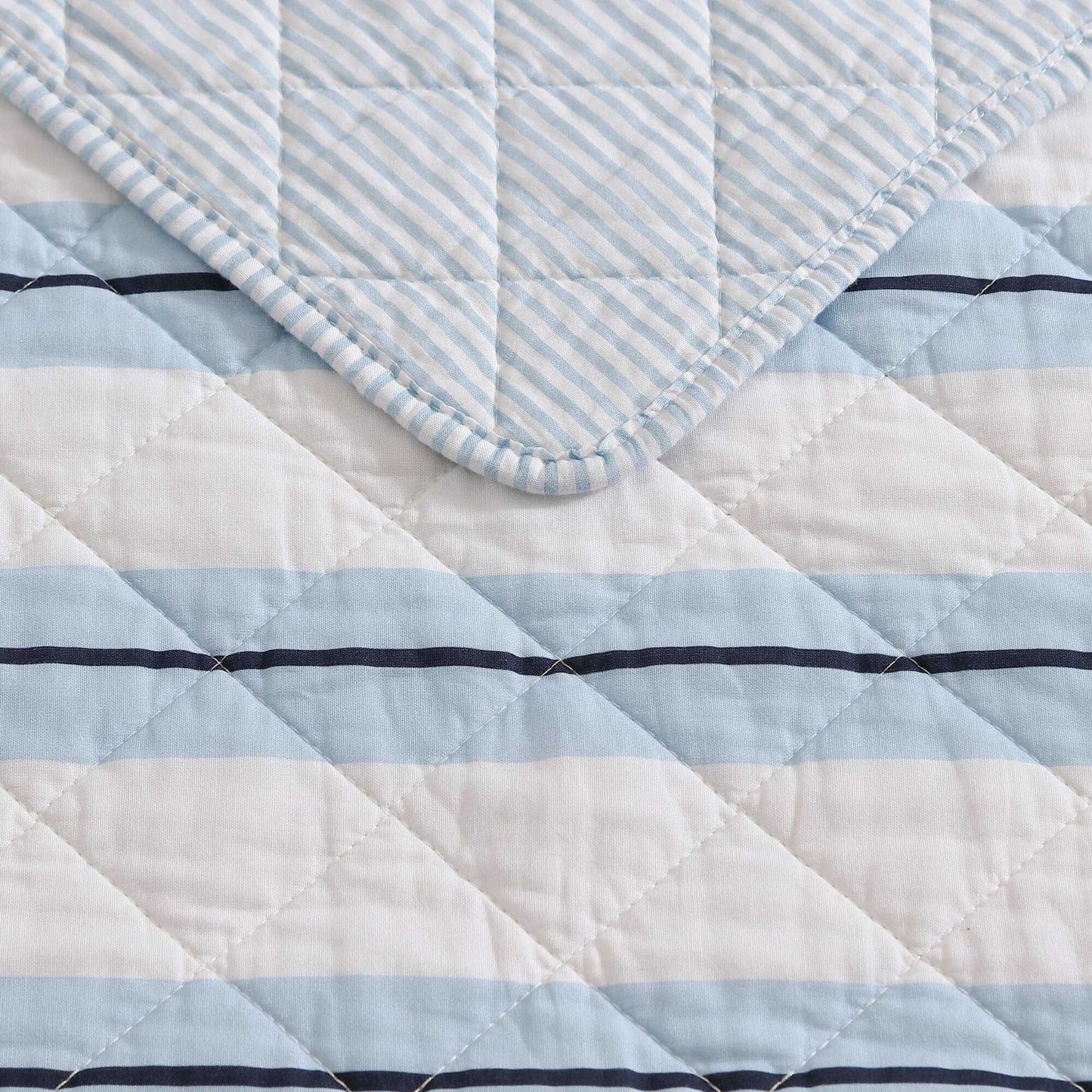 Nautica Tim Stripe Blue Twin Quilt Set
