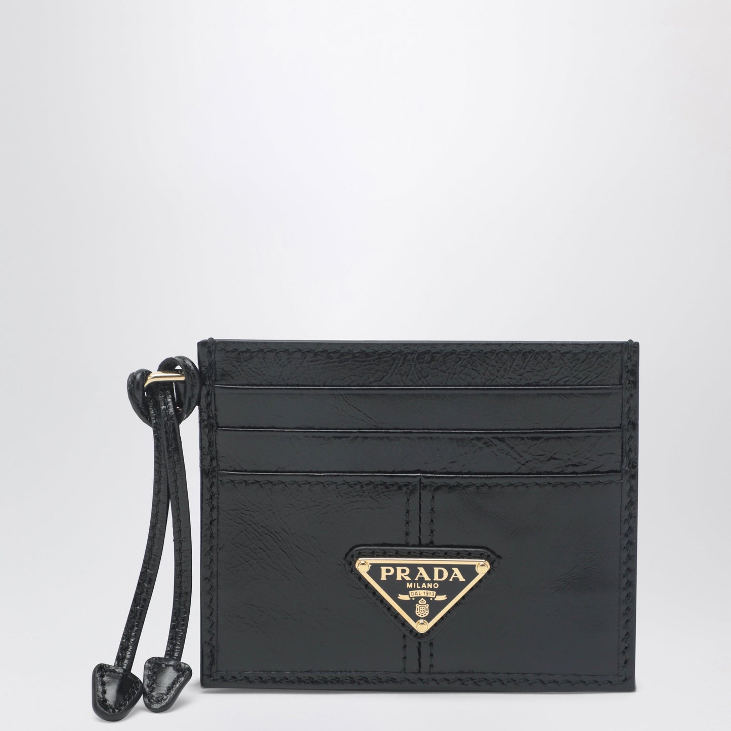 Prada Black Leather Card Holder With Triangle Logo Women