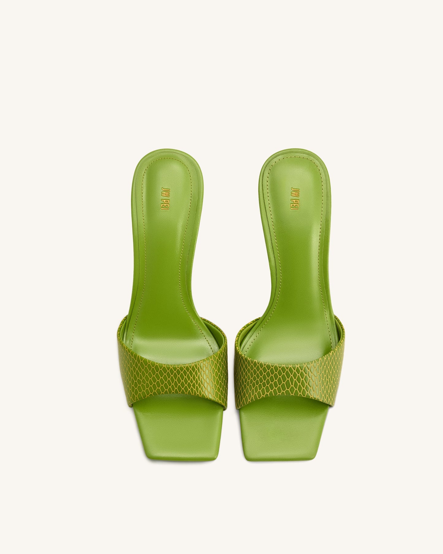 Hannah Snakeskin Heel Mules - Green