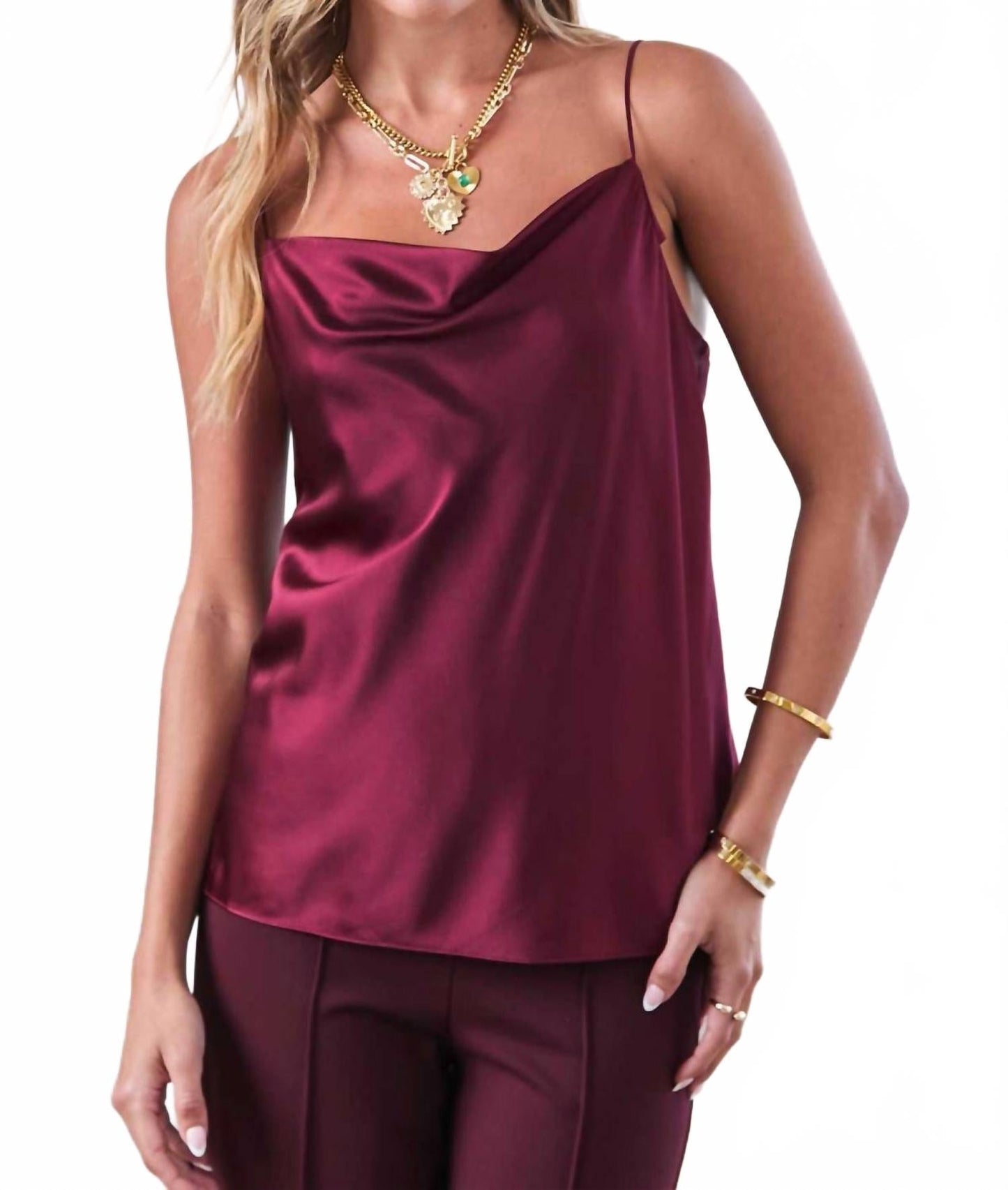 Marjorie Silk Cami Top In Wine