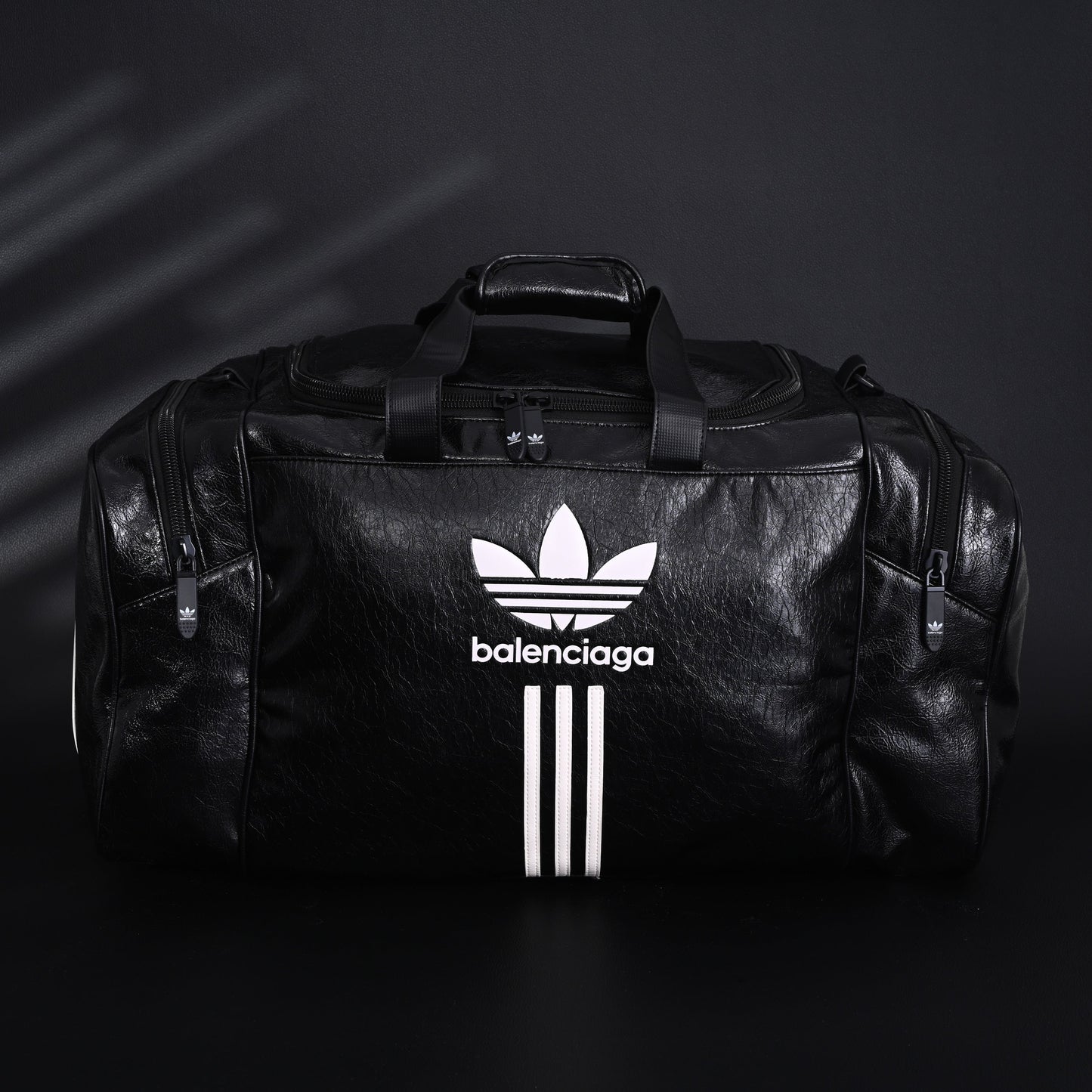 Balenciaga x adidas Large Duffel Travel Bag ¨C Black with Trefoil Logo and Triple Stripes