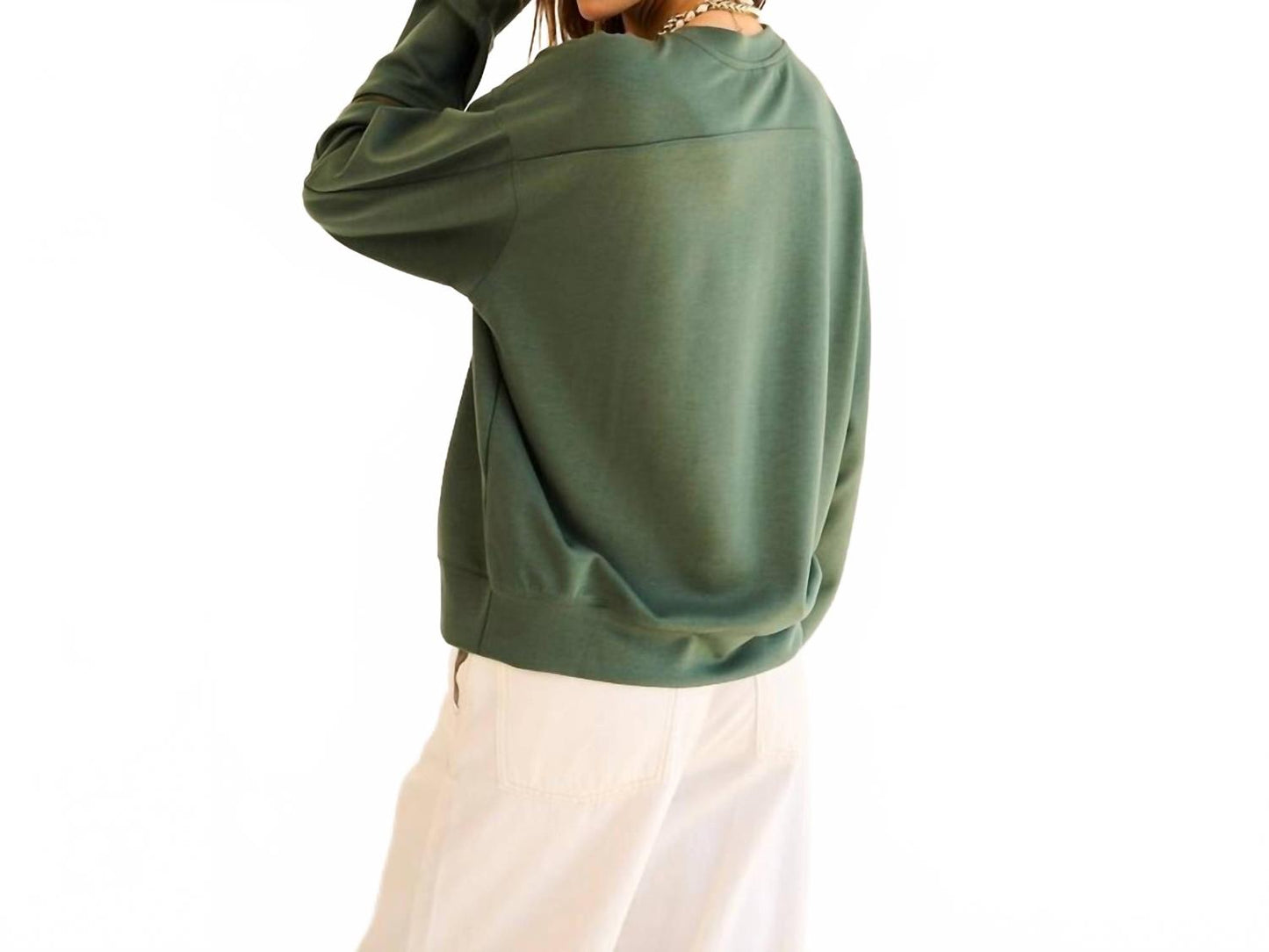 Sweater Pullover With Zipper On Sleeve In Sea Green