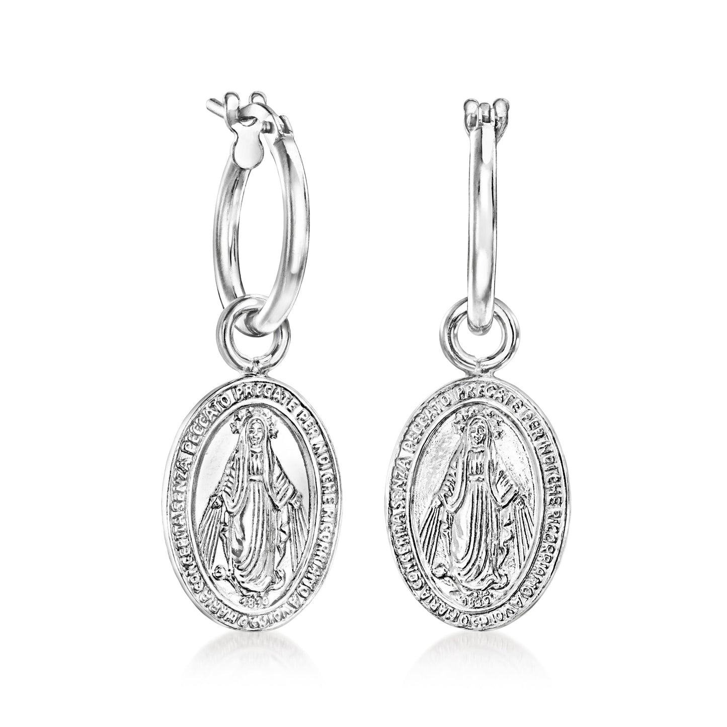 Ross-Simons Italian Sterling Silver Jewelry Set: Hoop Earrings and 2 Pairs Of Interchangeable Religious Drops