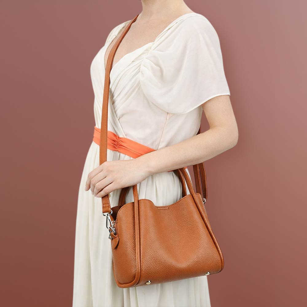 Faux Leather Structured Top Handle Crossbody Handbag