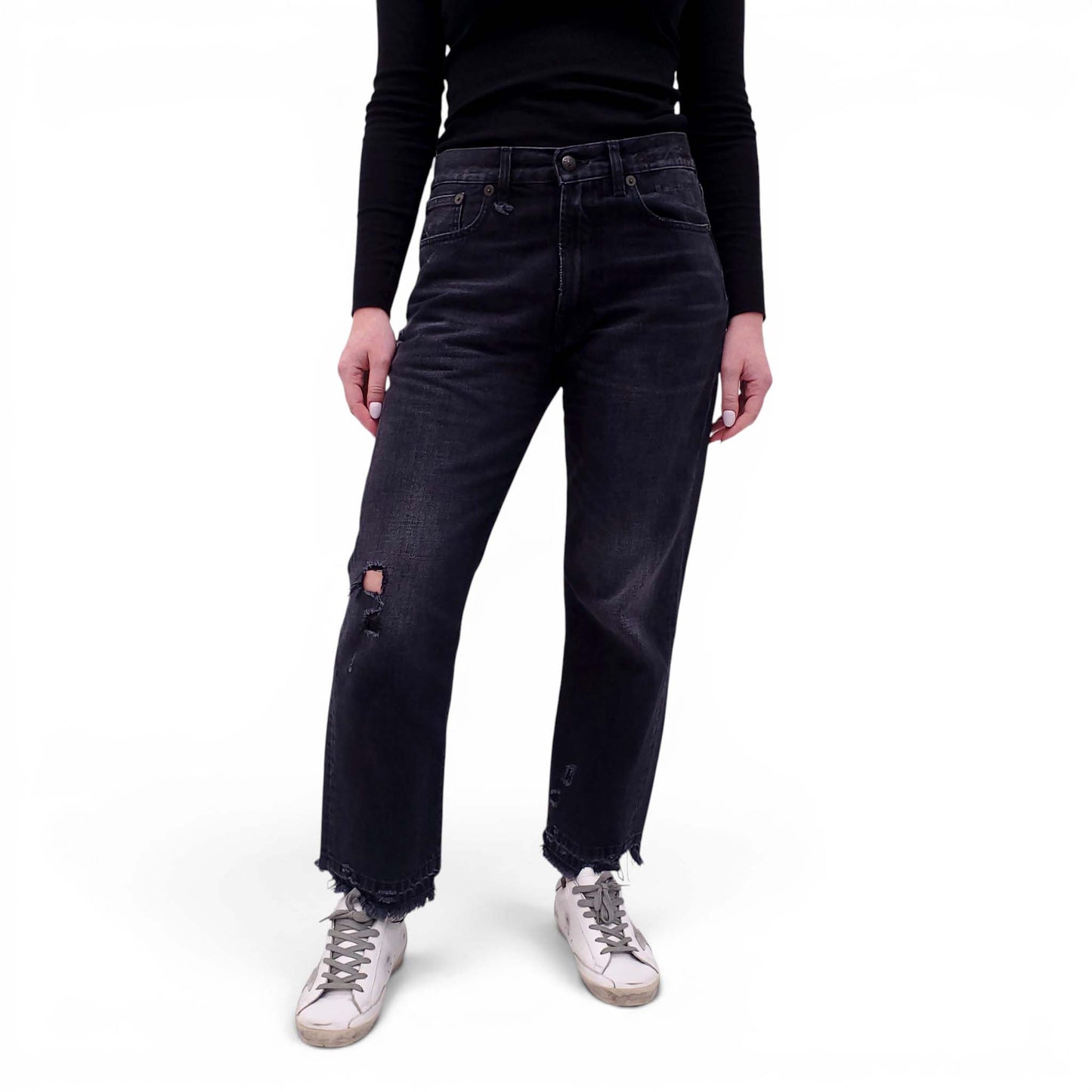 R13 DARK GREY 'BOYFRIEND' JEANS - SIZE 25