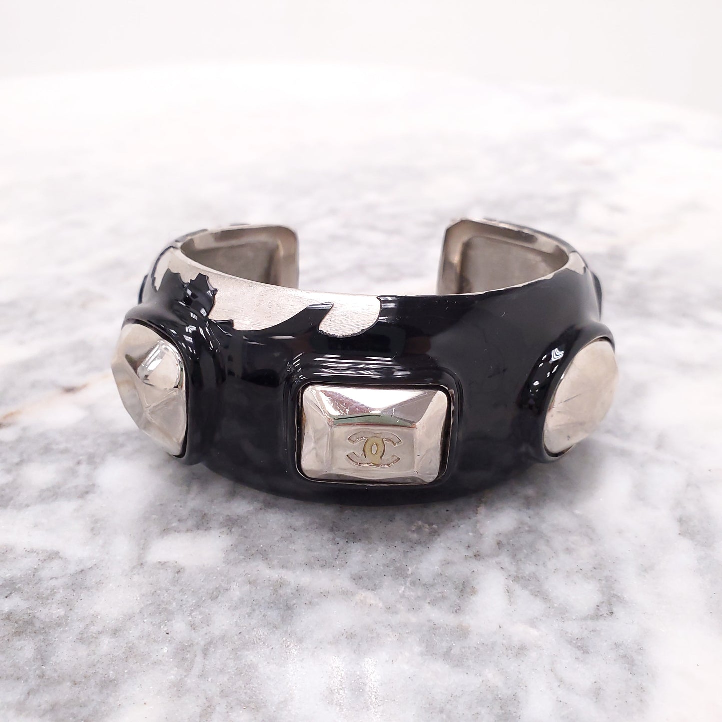 CHANEL VINTAGE BLACK ENAMEL CUFFS
