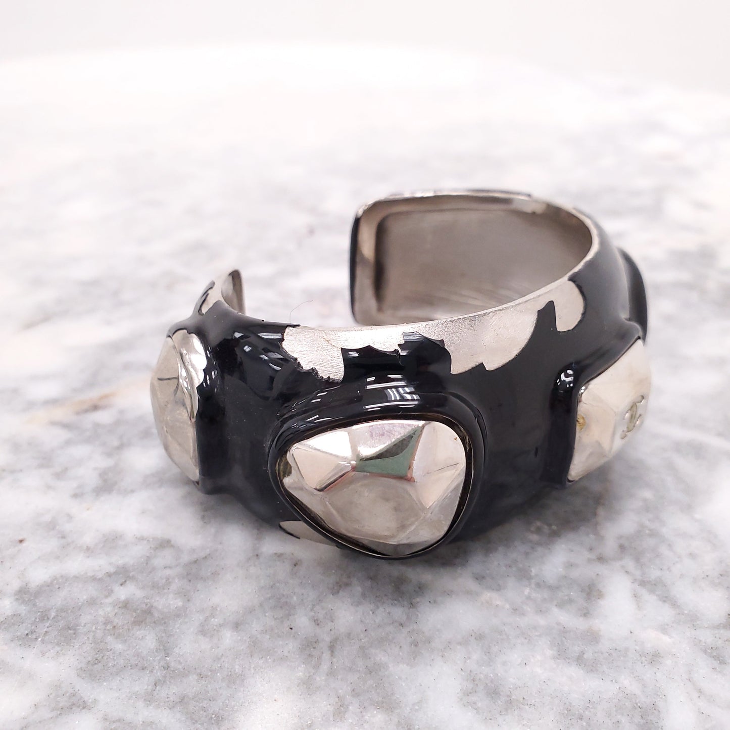 CHANEL VINTAGE BLACK ENAMEL CUFFS
