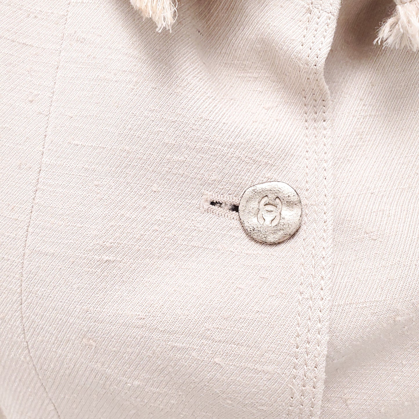 CHANEL NUDE DENIM JACKET WITH LOGO BUTTONS - SIZE 38