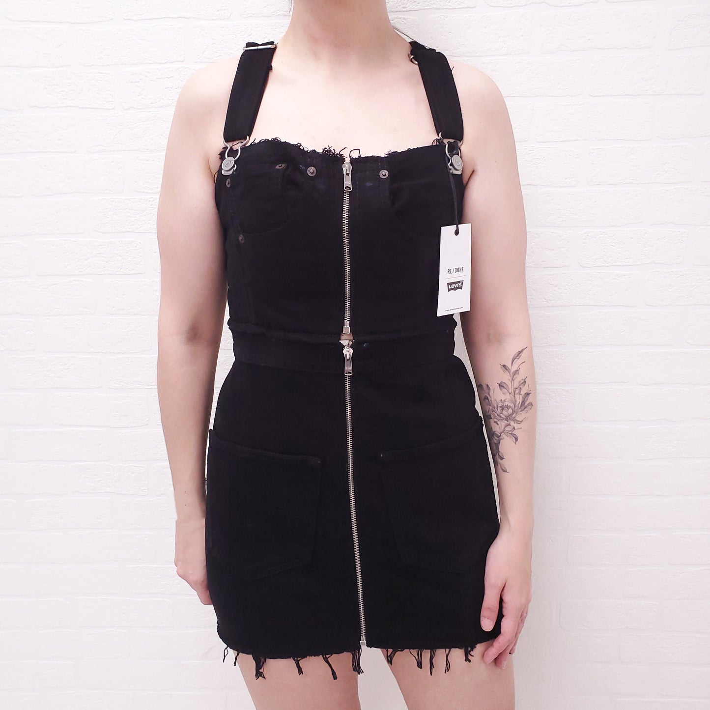 RE/DONE X LEVIS BLACK DENIM OVERALL DRESS - SIZE M