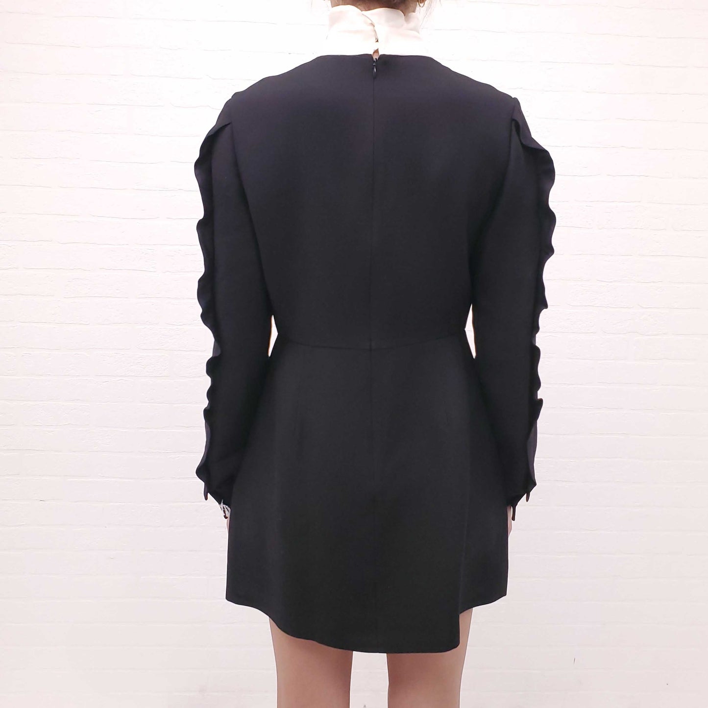 VALENTINO BLACK CREPE RUFFLED TUXEDO DRESS - SIZE 44
