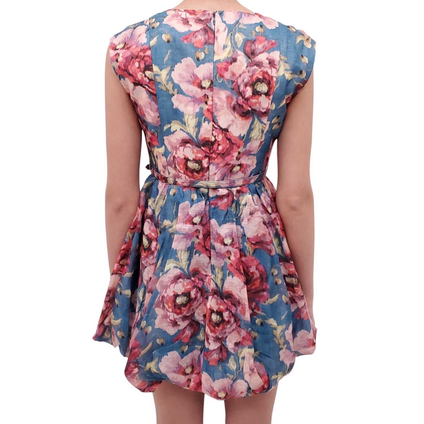 ZIMMERMANN BLUE FLORAL MINI DRESS WITH BELT - SIZE 1 (US 6)