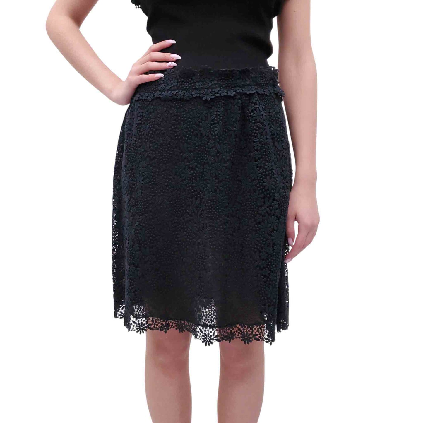 VALENTINO BLACK FLORAL LACE SET - SIZE M