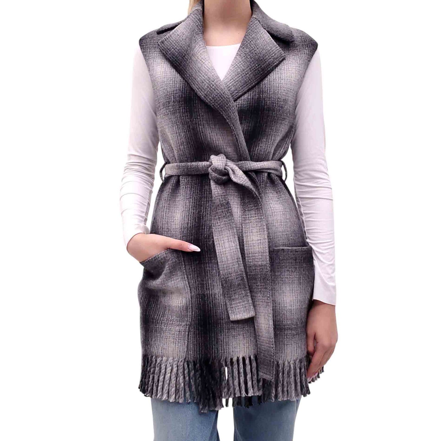 CHRISTIAN DIOR PLAID WOOL SLEEVELESS WRAP VEST WITH LOGO - SIZE 2