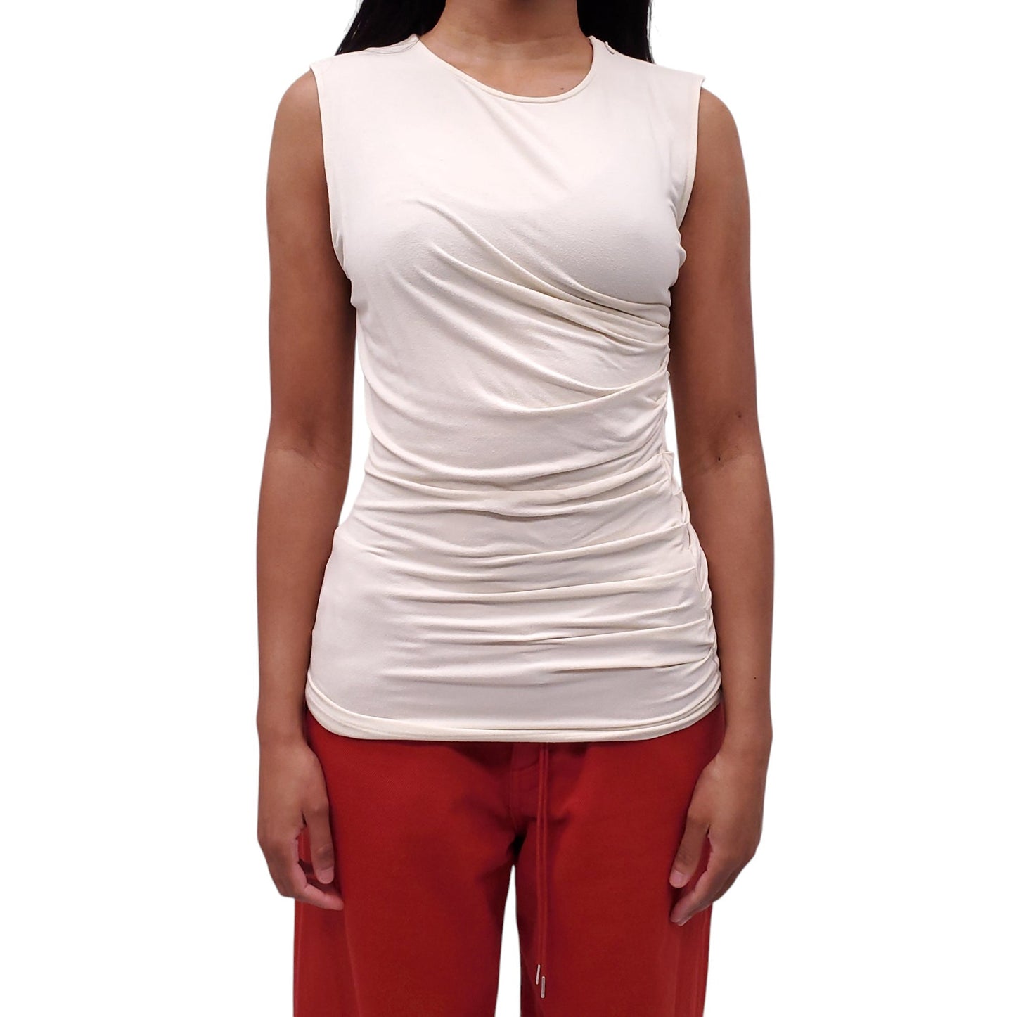 MARINA MOSCONE CREAM RUCHED TANK TOP - SIZE L