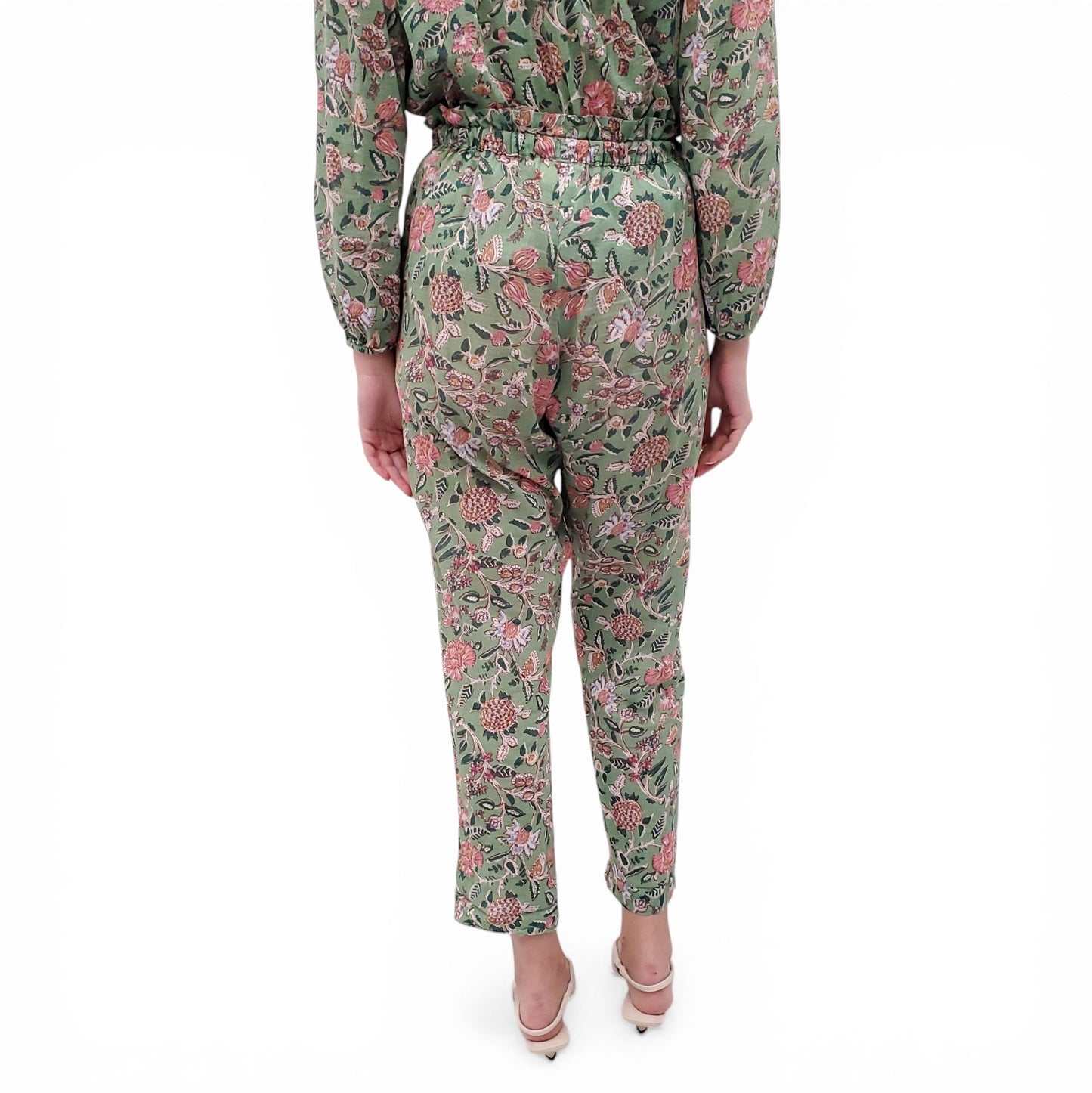 XIRENA GREEN FLORAL BLOUSE AND TROUSERS SET - SIZE XS/S