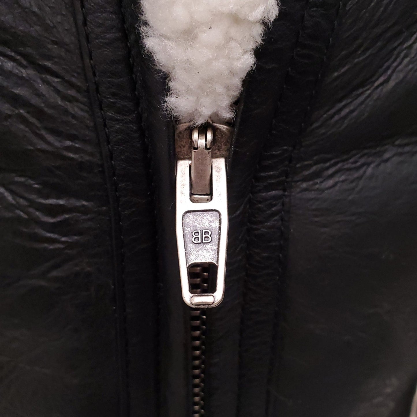 BALENCIAGA LEATHER AND MULTICOLOUR SHEARLING LOGO JACKET - MEN'S SIZE 48