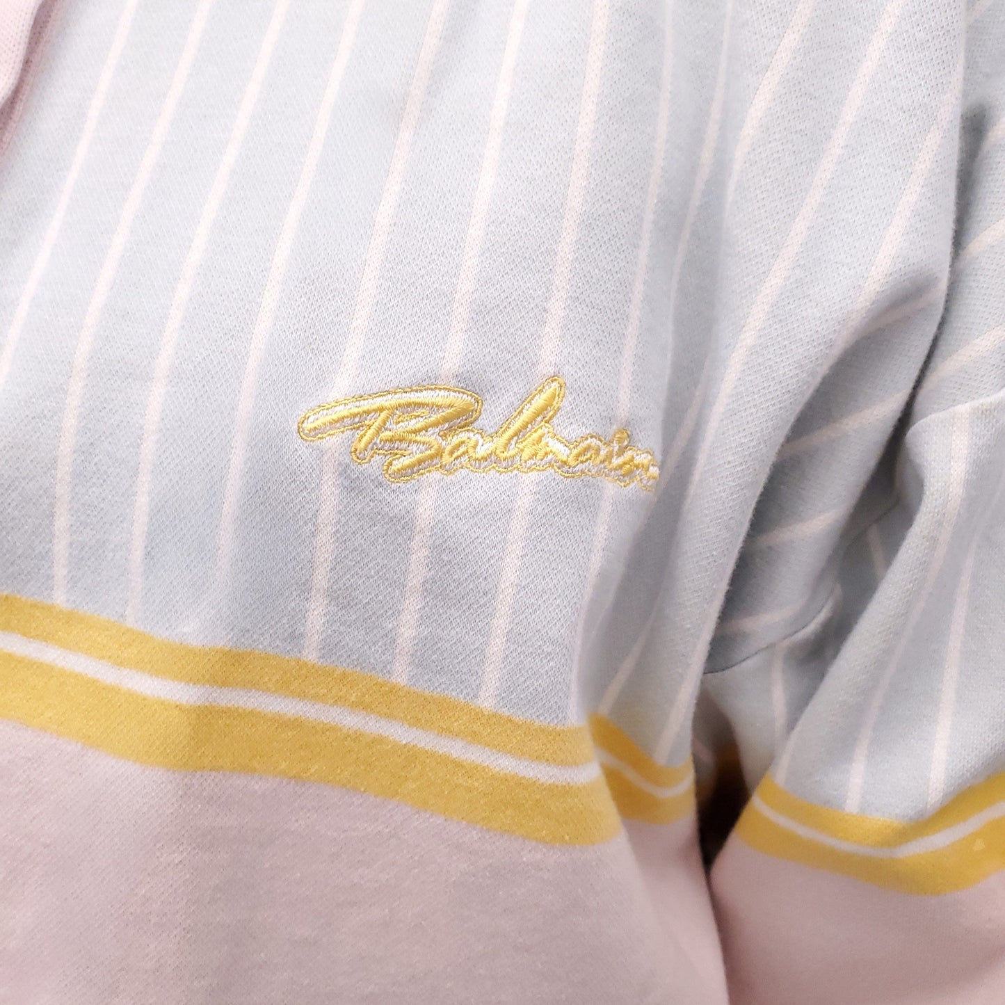 BALMAIN BABY BLUE PINSTRIPE POLO SHIRT WITH LOGO - SIZE 42