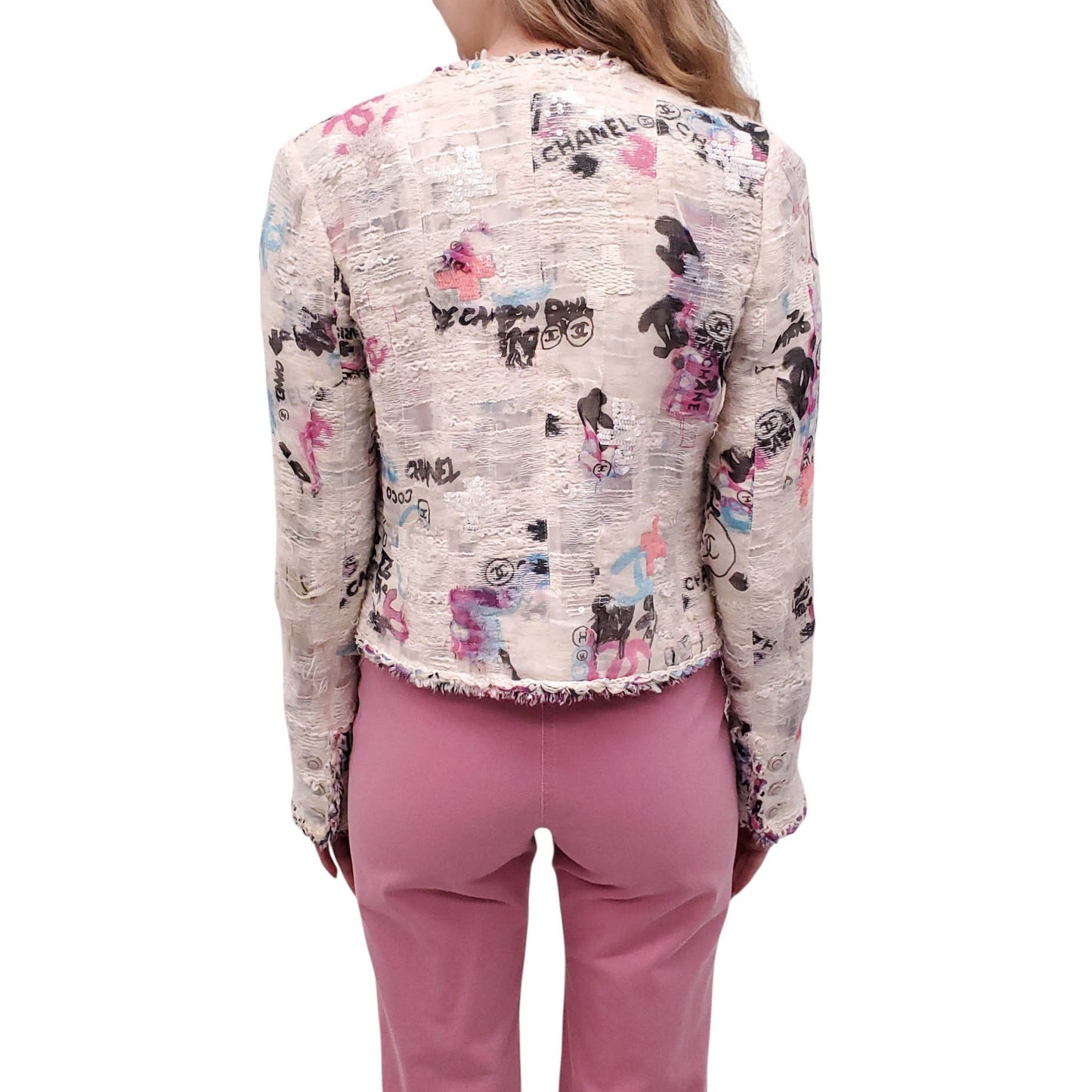 CHANEL CRUISE 2007 LESAGE GRAFFITI JACKET WITH REMOVABLE CAMÉLIA BROOCH - SIZE 38