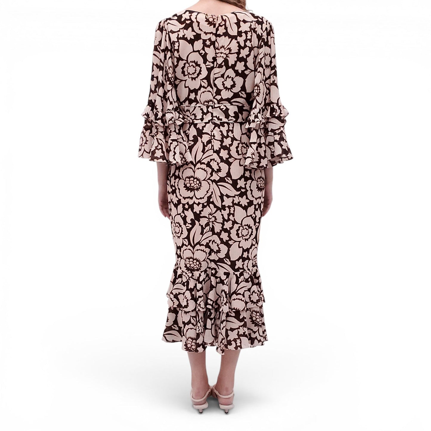 SMYTHE BLACK AND BEIGE FLORAL DRESS - SIZE 10