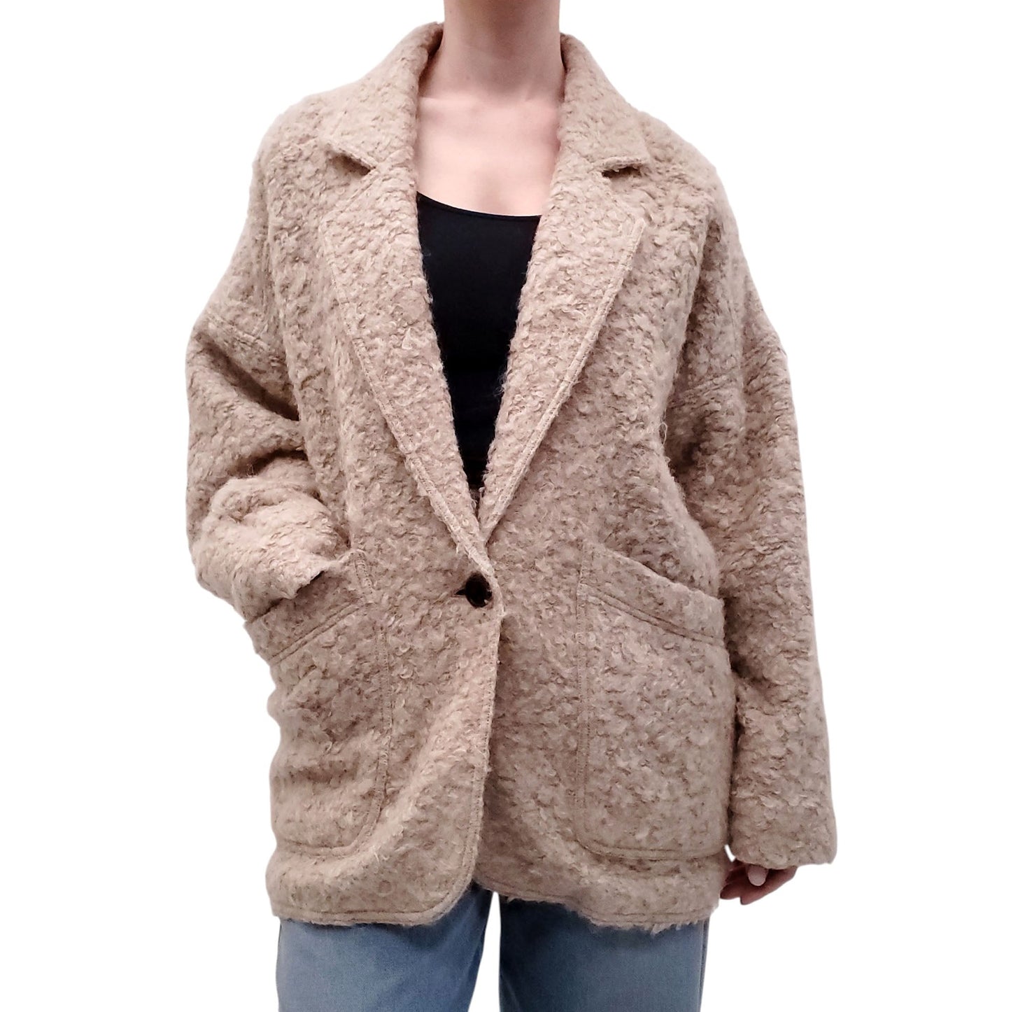 SMYTHE TAUPE BOUCLÉ BLAZER JACKET - SIZE M