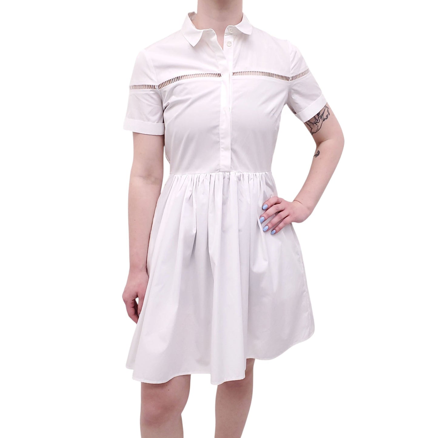 BURBERRY WHITE COTTON EYELET DRESS - SIZE US 6