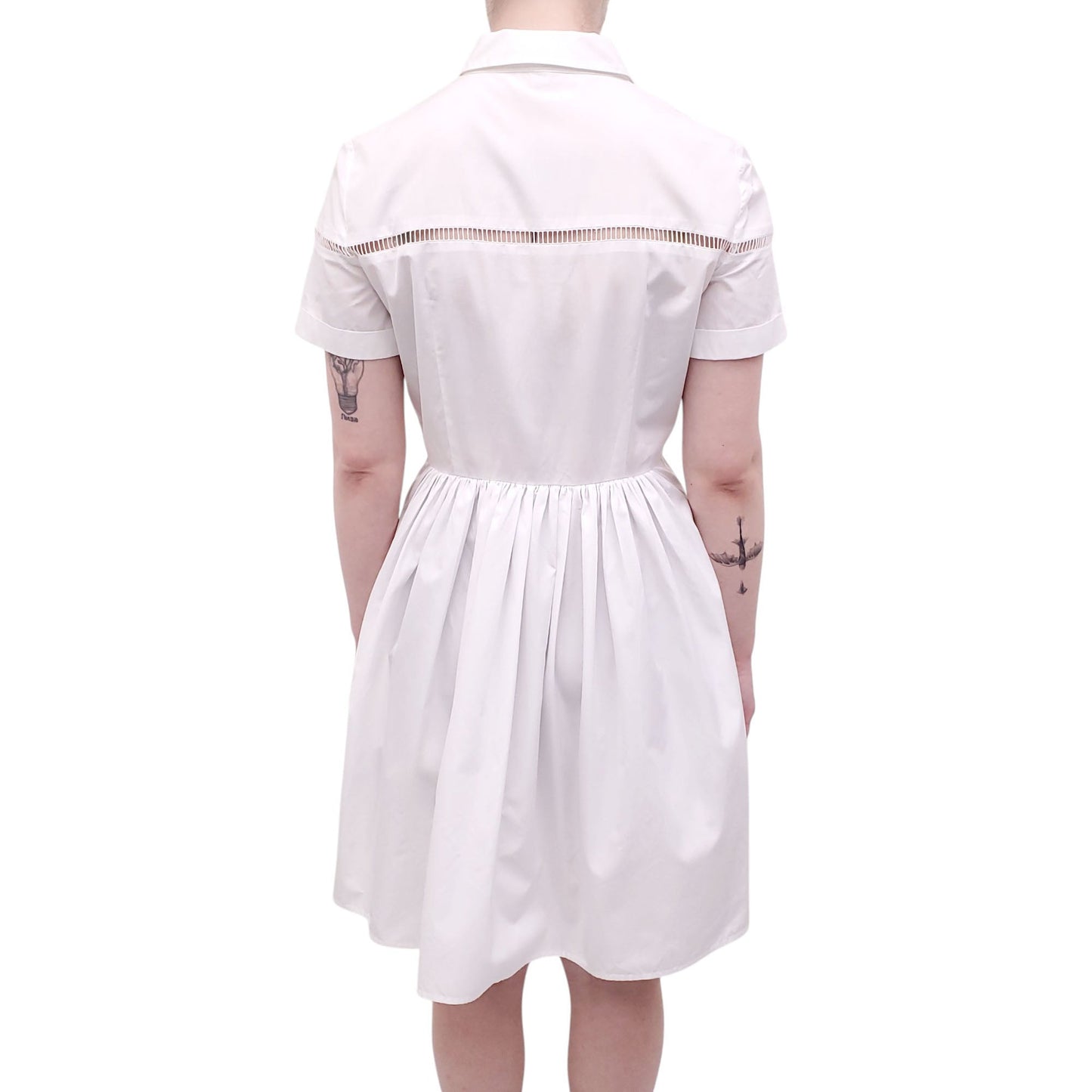 BURBERRY WHITE COTTON EYELET DRESS - SIZE US 6