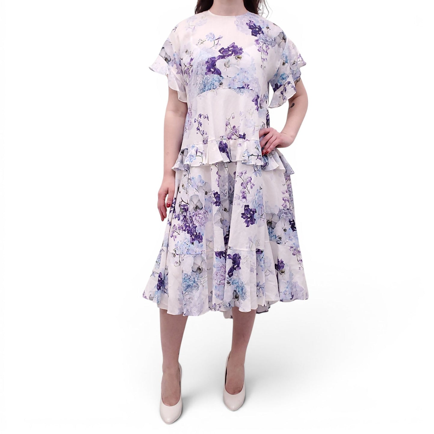 ZIMMERMANN MIDNIGHT GARDEN 'RHYTHMIC FLOATING' TIERED RUFFLE DRESS - SIZE 0 (US 4)