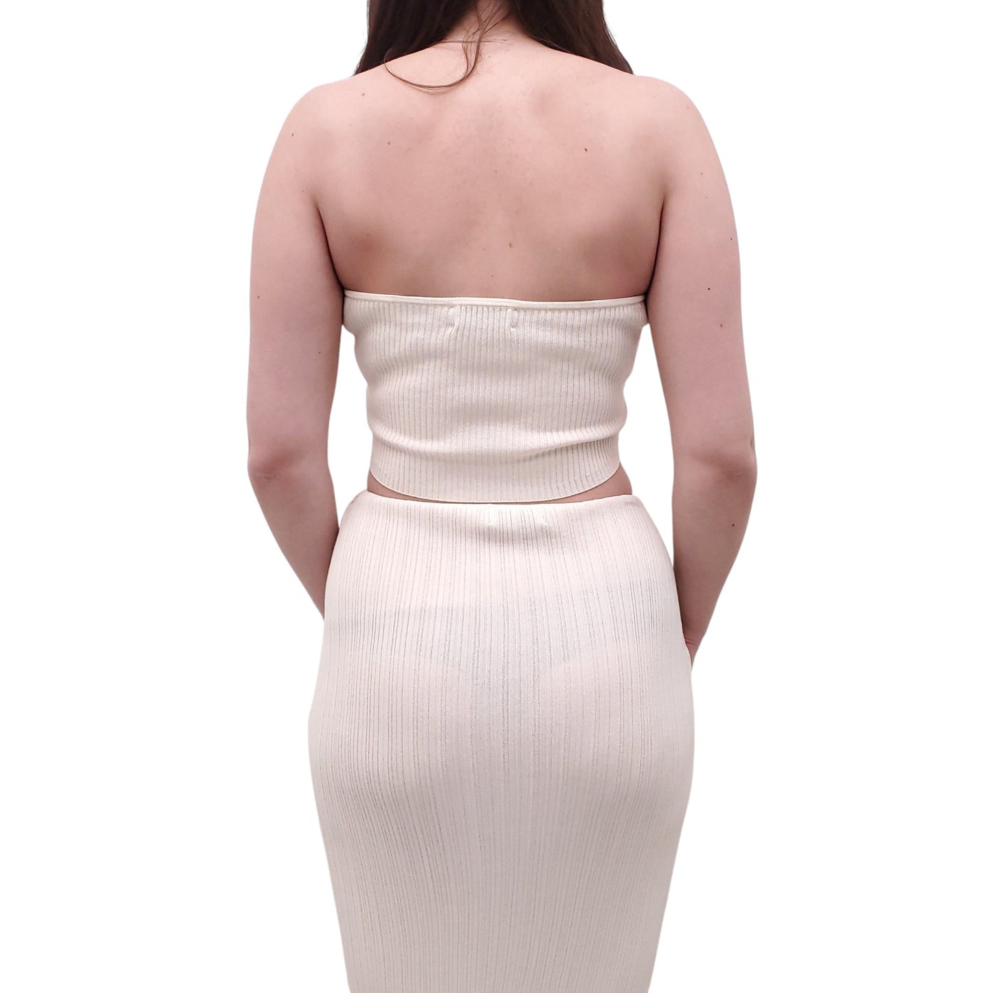 AYA MUSE CREAM KNIT TUBE TOP AND SKIRT SET - SIZE S/L