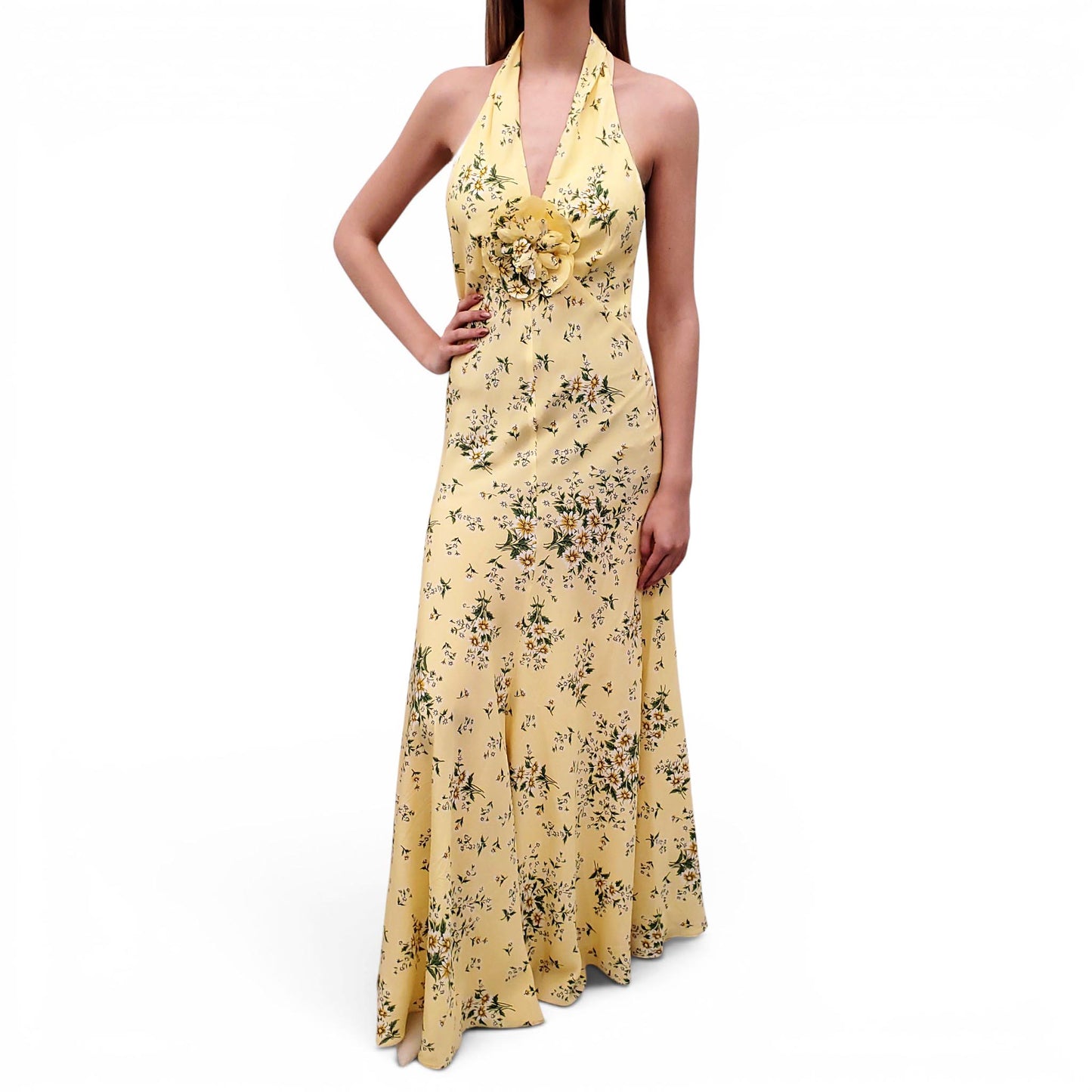 RODARTE YELLOW DAISY HALTER GOWN - SIZE 8
