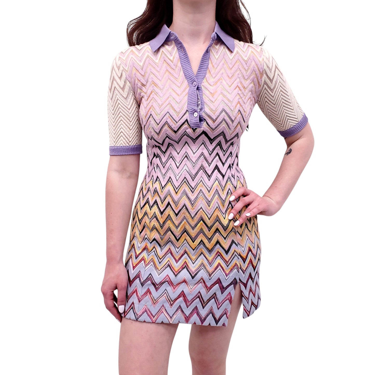 MISSONI LAVENDER CHEVRON POLO DRESS - SIZE 38