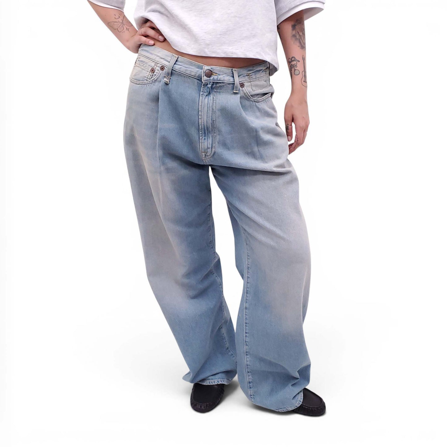 R13 'DAMON' PLEATED WIDE LEG JEANS - SIZE 30
