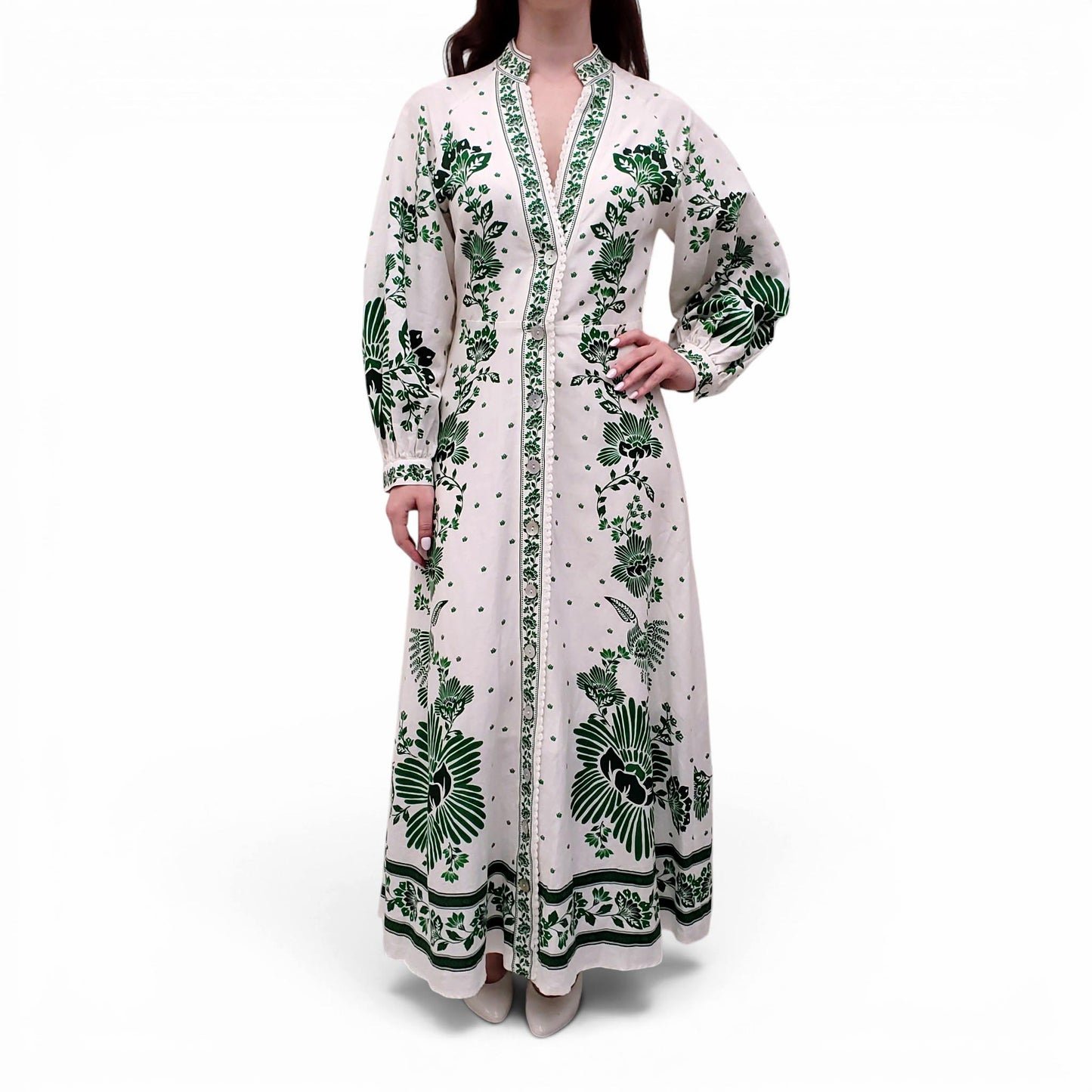 FARM RIO GREEN PATTERNED MAXI DRESS - SIZE M