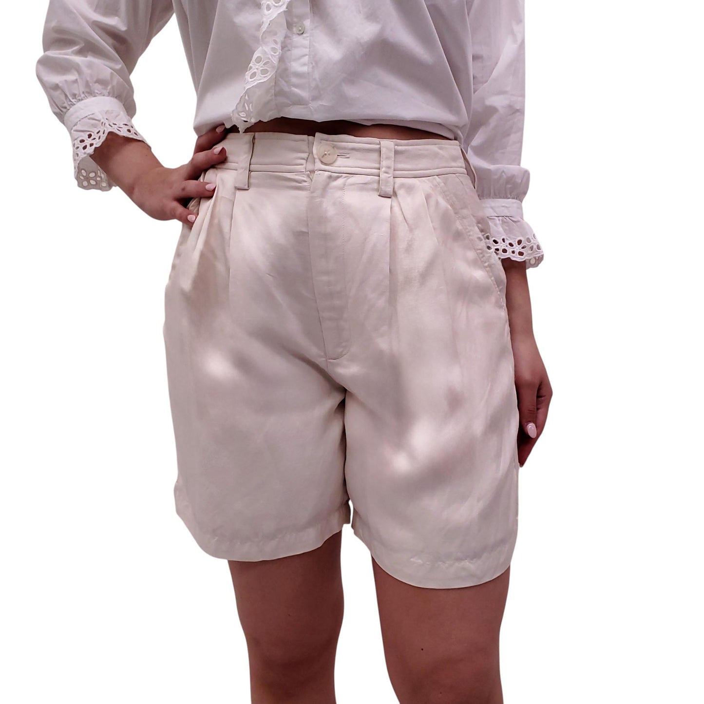 ANINE BING CREAM LINEN BLEND SHORTS - SIZE 38
