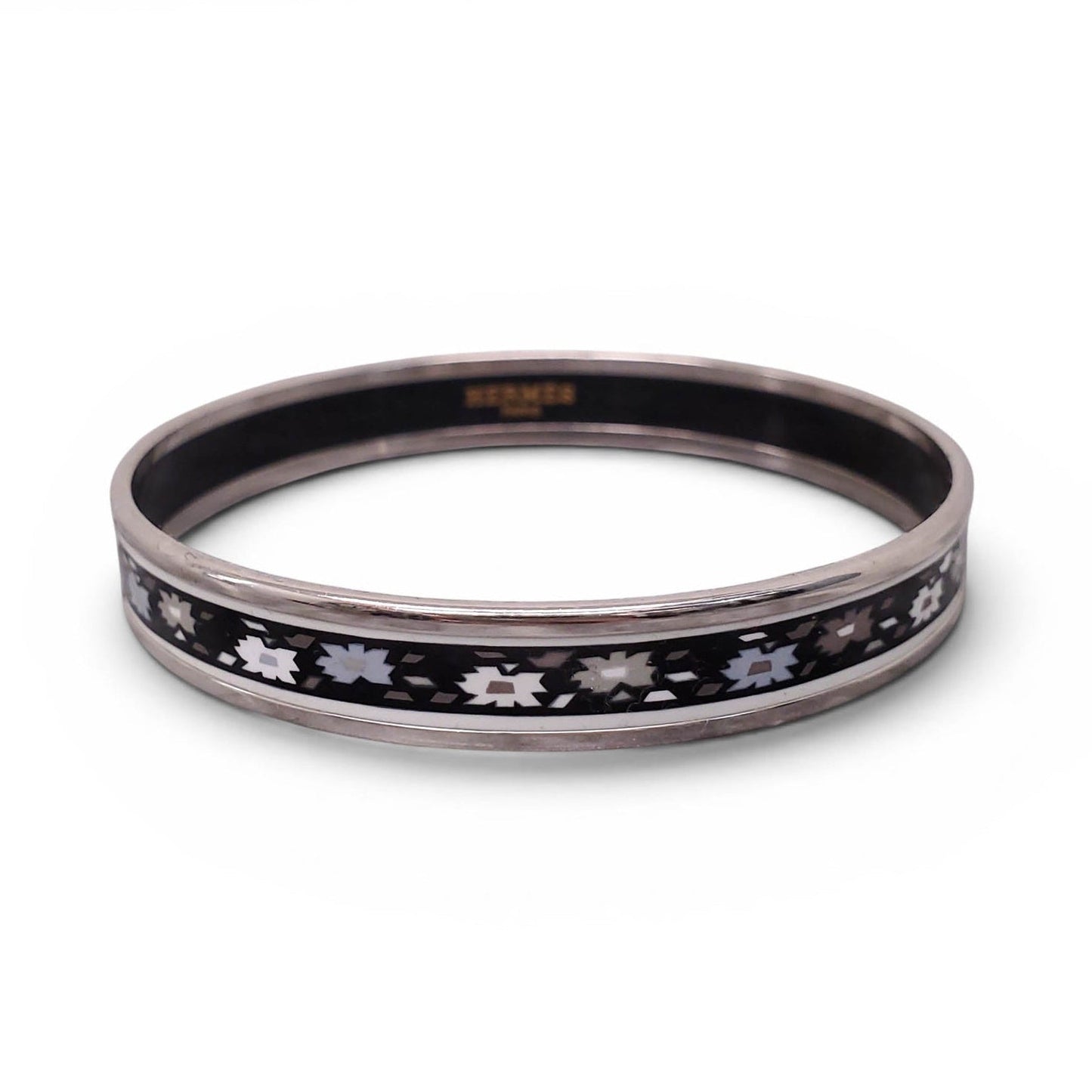 HERMÈS THIN GEOMETRIC FLORAL PATTERNED BANGLE - SIZE 70